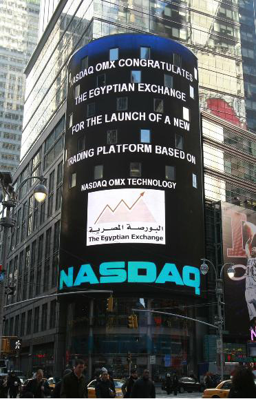 The Egyptian Exchange new trading platform celebrated in Times Squre, New York, December 12, 2008.