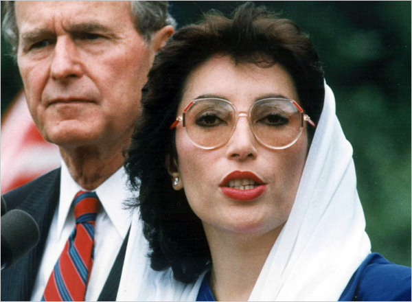U.S. President George Bush with the Pakistani Prime Minister Benazir Bhutto, the White House, 1989.