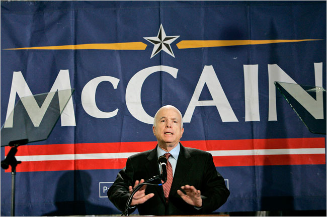 Senator John McCain speaks at a small business owners' round table, Santa Ana, California, March 25, 2008.