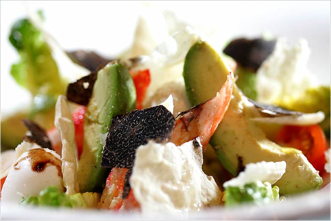 King crab and avocado with a luxurious touch of truffle transform salade nioise but maintain its simplicity
