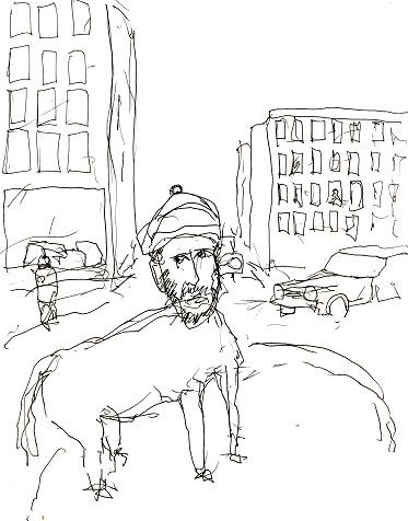 One of three drawings by artist Lars Vilks ridiculing the prophet Muhammad by portraying him as a 'roundabout dog,' that were published in the Sweden newspaper Nerikes Allehanda, August 2007.