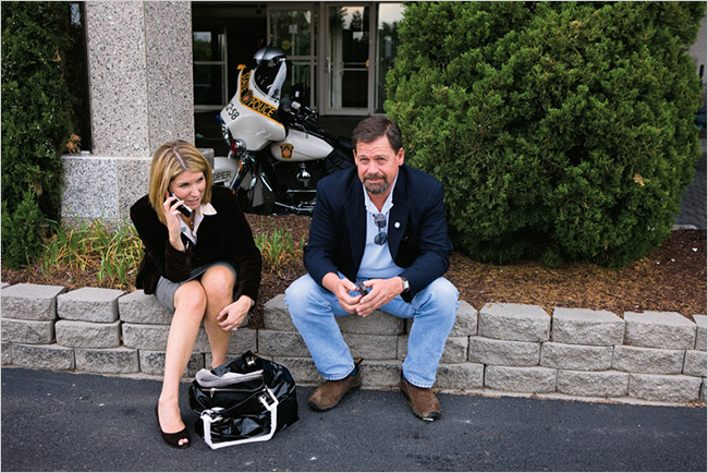 Nicole Wallace, a Senator John McCain campaign spokeswoman, and the adviser Mark Salter, outside the Renaissance Philadelphia airport hotel, October 2008.