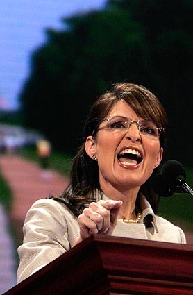 Governor Sarah Palin of Alaska, Senator John McCain's running mate as vice presidential for the 2008 United States presidential election, during her historical speech to the Republican National Convention that electrified the Nation, Xcel Energy Center, Saint Paul, Minnesota, September 3, 2008.