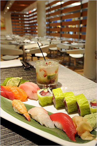 A sushi and sashimi sampler from One Flew South in the Hartsfield-Jackson Atlanta International Airport, December 2008.