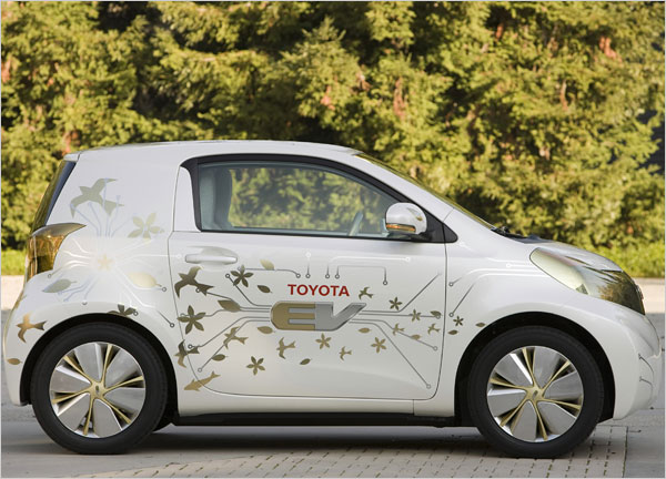 The tiny FT-EV car is one of three prototype electric vehicles introduced by Toyota in Detroit Auto Show, January 11, 2009.