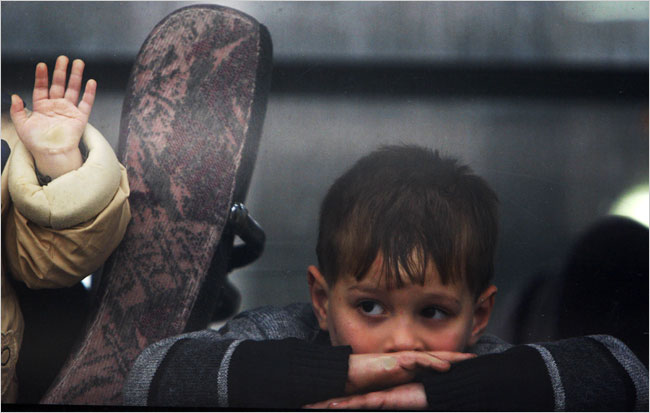 On the seventh day of Israels massive attack on Hamas sites throughout Gaza in retaliation for the recent rocket fire from the area, a Palestinian boy with Russian citizenship among the foreigners whom Israel allowed to leave Gaza, January 2, 2009.