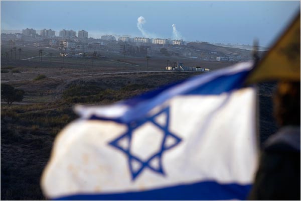 On the eighth day of Israels war against Gaza, the airstrikes in Gaza viewed from the Israeli side of the border, January 3, 2009.