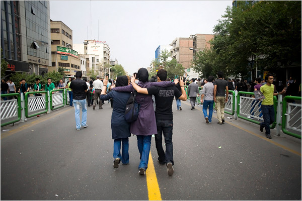 Young people mainly dressed in the latest Western fashions demonstrate against the Islamic regime, Tehran, June 18, 2009.