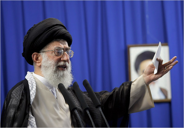 Iran's supreme leader, Ayatollah Ali Khamenei, leads Friday Prayer in his first public response to days of mass protests, and sternly threatens 'bloodshed' if protests continue, Tehran University, June 19, 2009.
