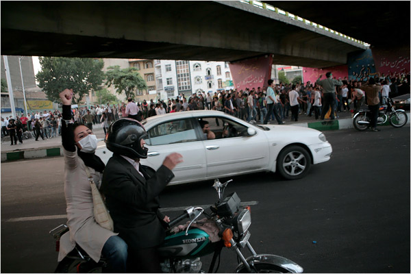 The violence unfolds in extraordinary escalation across Iran as the Islamic militia, the Basij, are deployed in huge numbers to fatally attack protesters on the day after Iran's supreme leader Ayatollah Ali Khamenei threatened 'bloodshed' in Friday Prayer, Tehran, June 20, 2009.