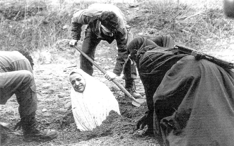 An Iranian woman accused of adultery is prepared for being stoned to death, years following the 1979 Islamic revolution.