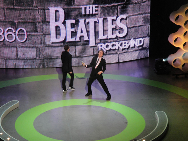 Ringo Starr and Paul McCartney of the Beatles show up to promote The Beatles Rock Band game, Electronic Entertainment Expo (E3 Expo 2009), Los Angeles, June 2, 2009.