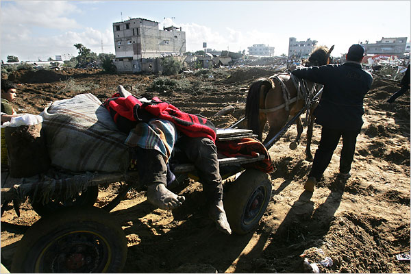 Palestinian bodies recovered from the rubble of their homes in southern Gaza City after Israeli troops withdrew, January 18, 2009.