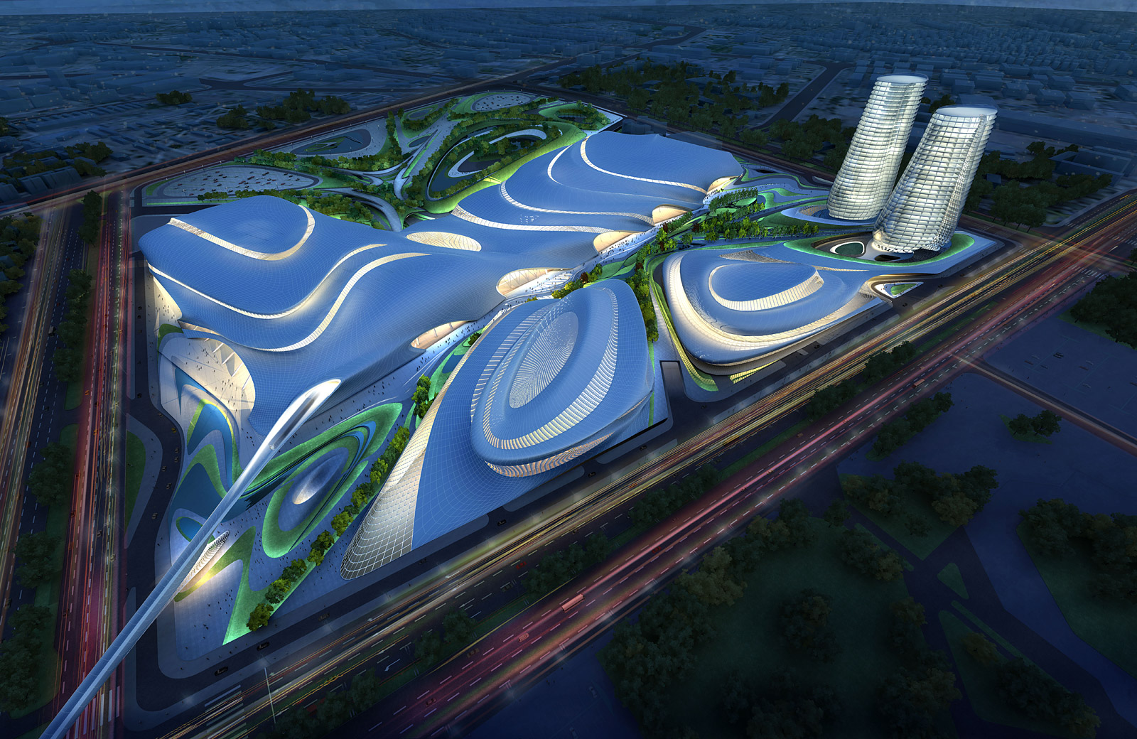 Cairo Expo City, a 450,000 square meter state of the art city for exhibitions and conferences near Cairo Airport, is designed by Zaha Hadid Architects, declared winner in May 24, 2009, and scheduled to be finished in early 2012.