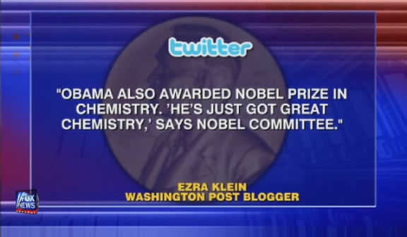 Commentaries on the shameful win of Al-Buraq Hussein Abu-Ommo of Nobel Peace Prize, as gathered by Fox News 'Political Grapevine' segment, October 9, 2009.