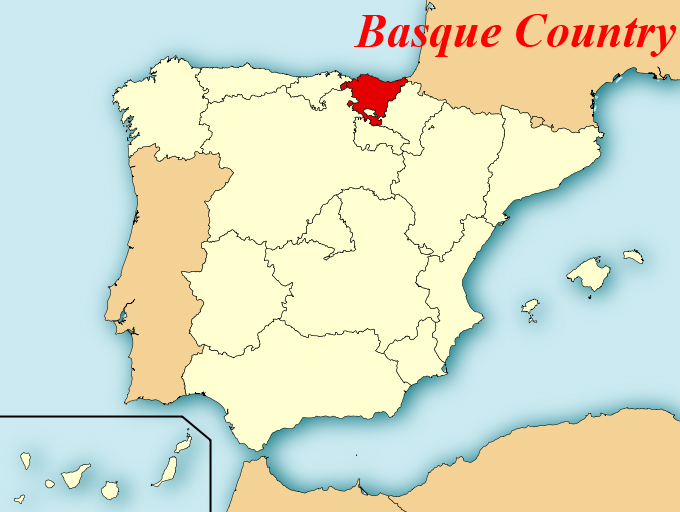 Map of Spain with the Basque Country highlighted.