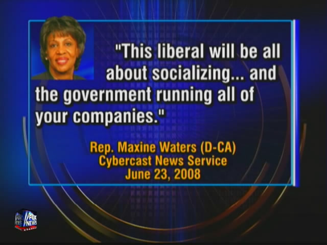 Representative Maxine Waters (Democrat, California), threatens oil executives to nationalize the industry and all other industries of the United States, May 22, 2008.