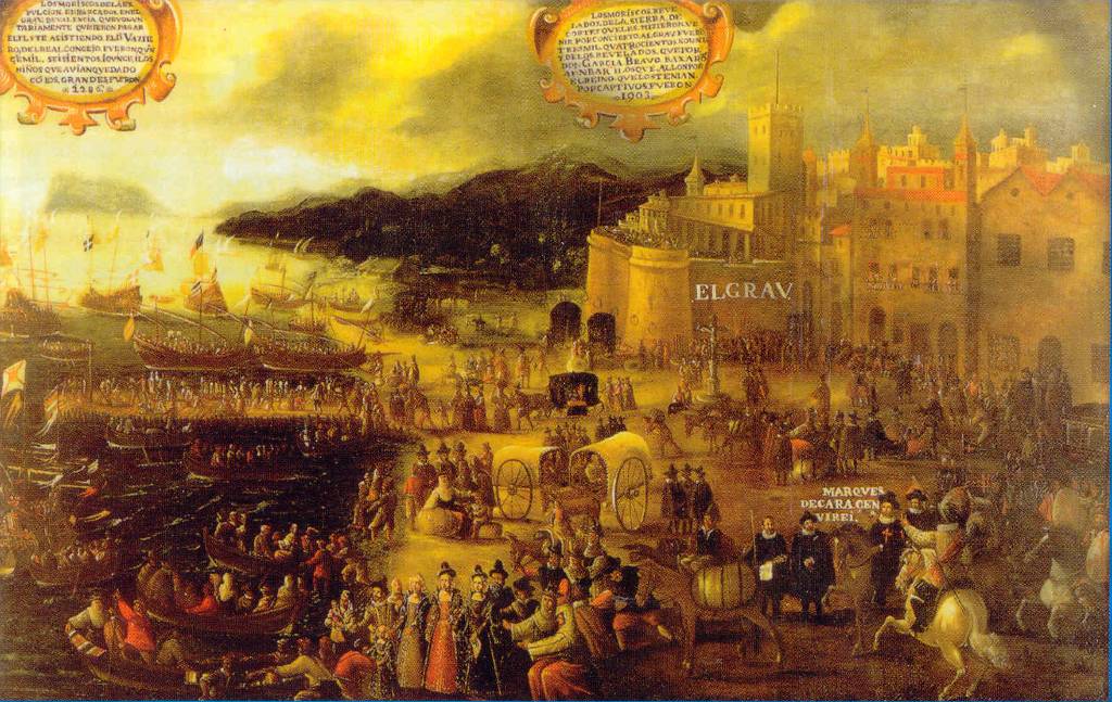 Embarkation of Moriscos in the Port of Valencia (Embarco Moriscos en el Grao de Valencia) by Pere Oromig (1613).
