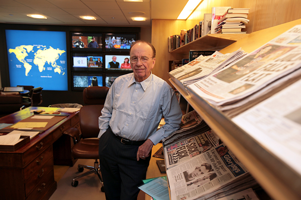 Rupert Murdoch, from his office in Manhattan, oversees holdings that include television, film, satellite TV and newspapers, May 2007.