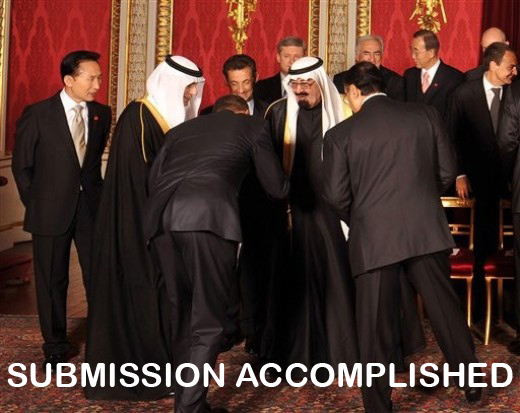 A higher-quality re-production of the artwork based on the infamous photo of Al-Buraq Hussein Abu-Omma kissing the hand of the Saudi King in front of World leaders of G20 summit in London, that was instantly circulated on the internet after this April 2, 2009 incident.