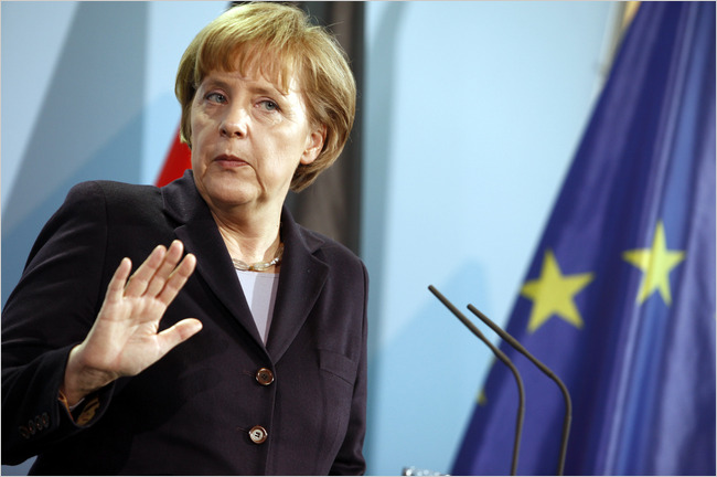 Germany's chancellor Angela Merkel, at a news conference, Berlin, March 22, 2010.