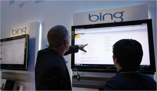 Microsoft's Bing search engine display at the Consumer Electronics Show, Las Vegas, January 7, 2010.