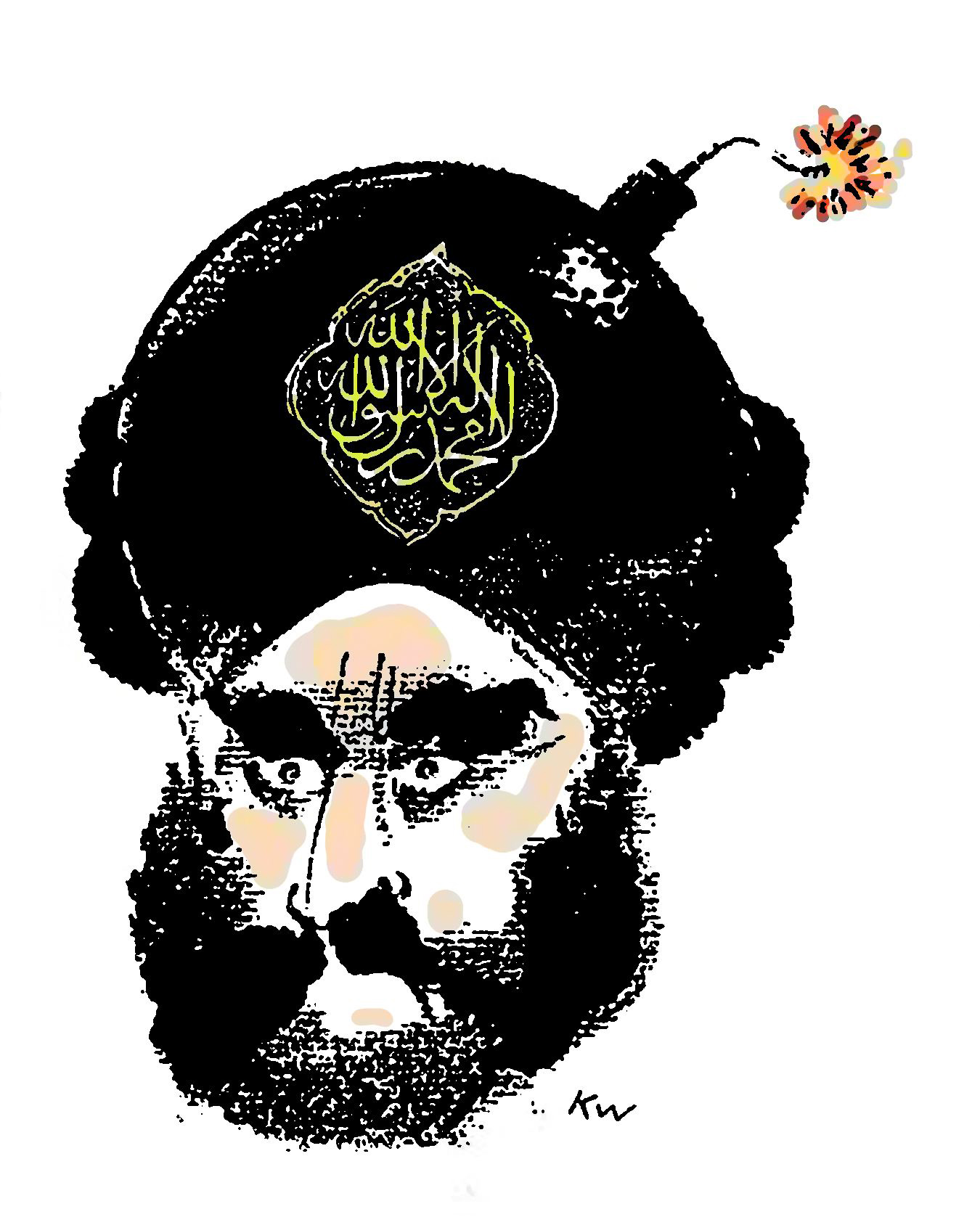 Muhammad appears to have a bomb in his turban, in the most famous cartoon of the series of 12 published by the Danish newspaper Jyllands-Posten, September 30, 2005.
