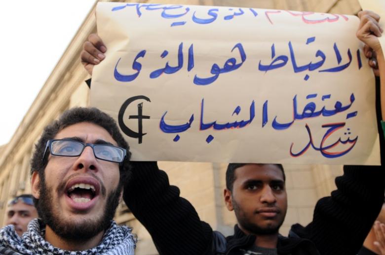 Islamists and other anti-government groups demonstrate in front of the Egyptian Attorney General demanding the release of Christians who, the day before in Omraneya, Giza, violently clashed with the police who tried to shut down the unlawful building of The Angel and the Virgin Church, downtown Cairo, Egypt, November 25, 2010. 