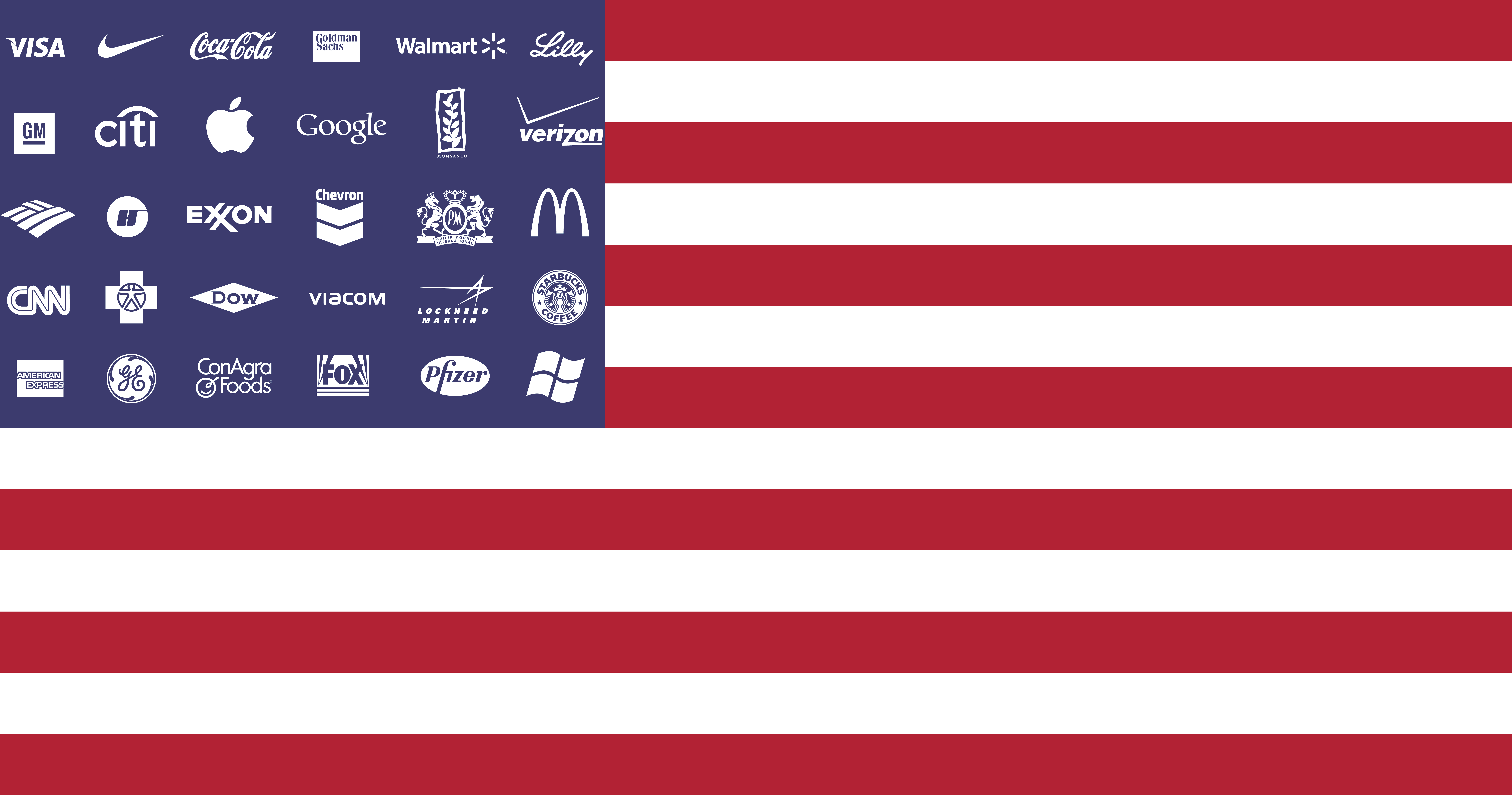 Corporate America flag, 2011 AdBusters design rendered by EveryScreen.com.
