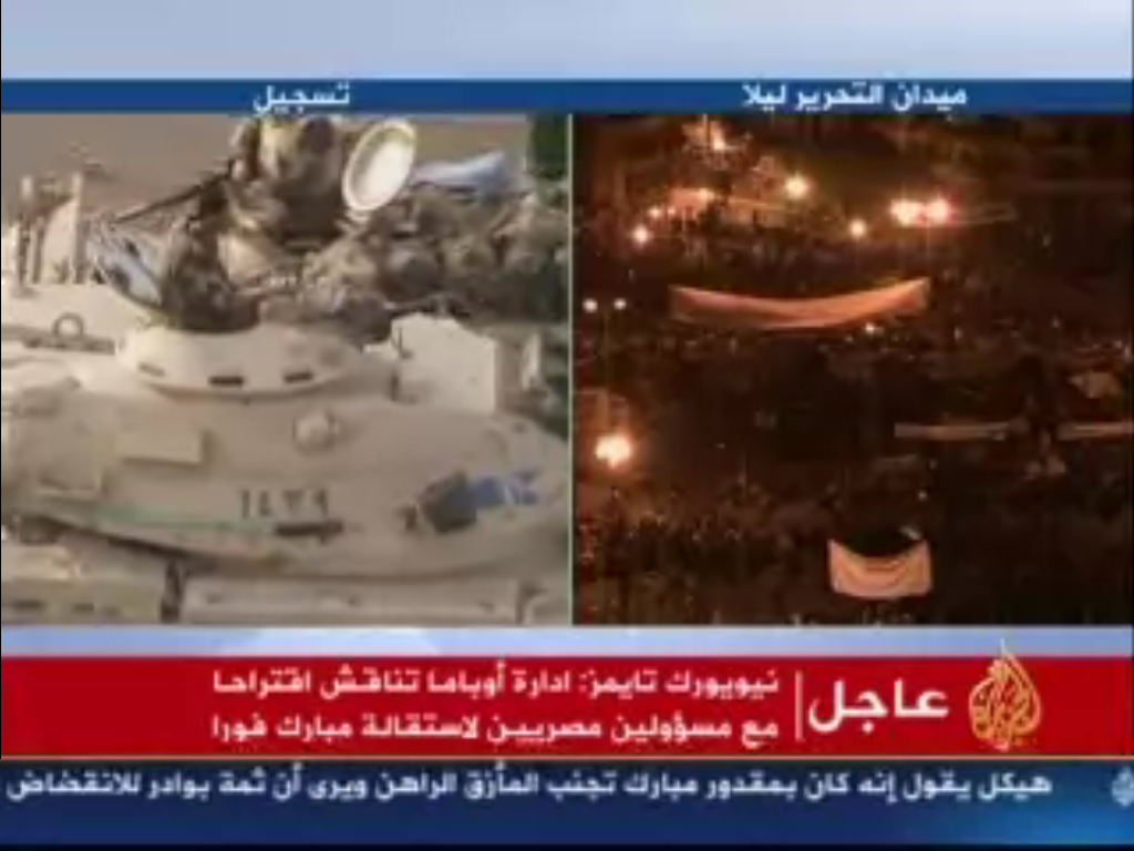 Al-Jazeera Channel reports riots in Egypt, late February 3, 2011.