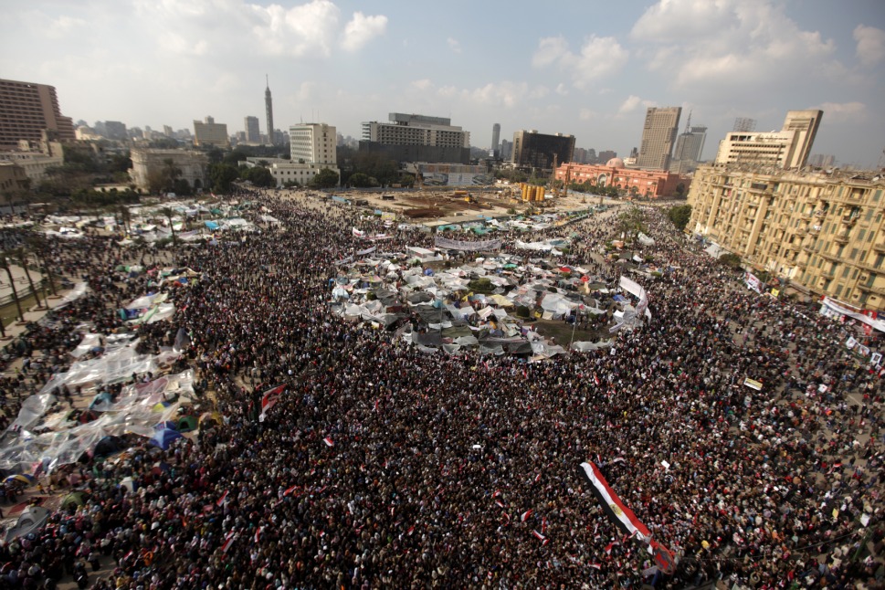 Protests at a new peak at A-Tahrir Square, downtown Cairo, Egypt, February 8, 2011.