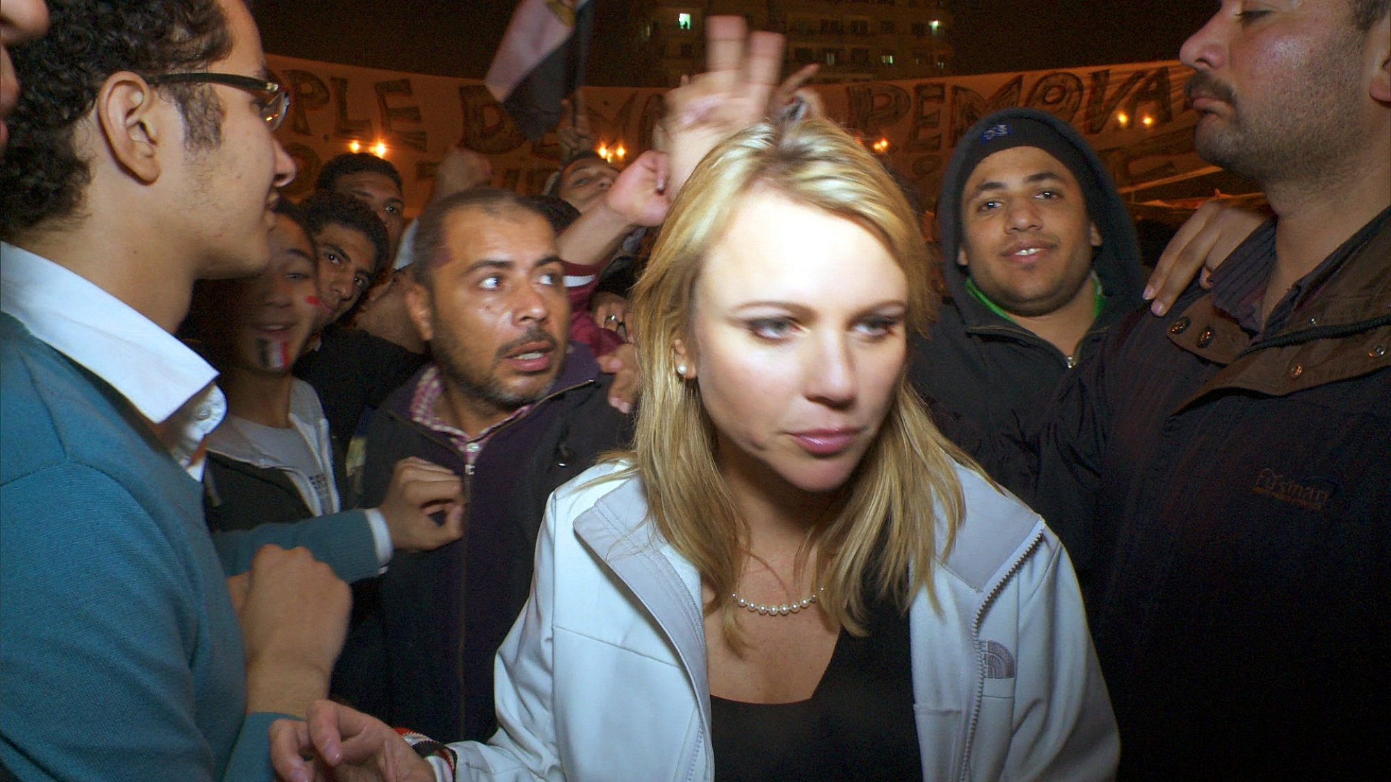 CBS Correspondent Lara Logan covers the jubilation in A-Tahrir Square for a '60 Minutes' story shortly before she was surrounded by a mob of more than 200 people, separating her from her crew and been objected to a brutal and sustained sexual assault, downtown Cairo, February 11, 2011.