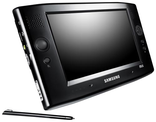 The $1,100 Samsung Q1 computer, the first to use Microsoft's Ultra Mobile PC technology, has lots of features but no keyboard, mouse or trackpad, 2006.