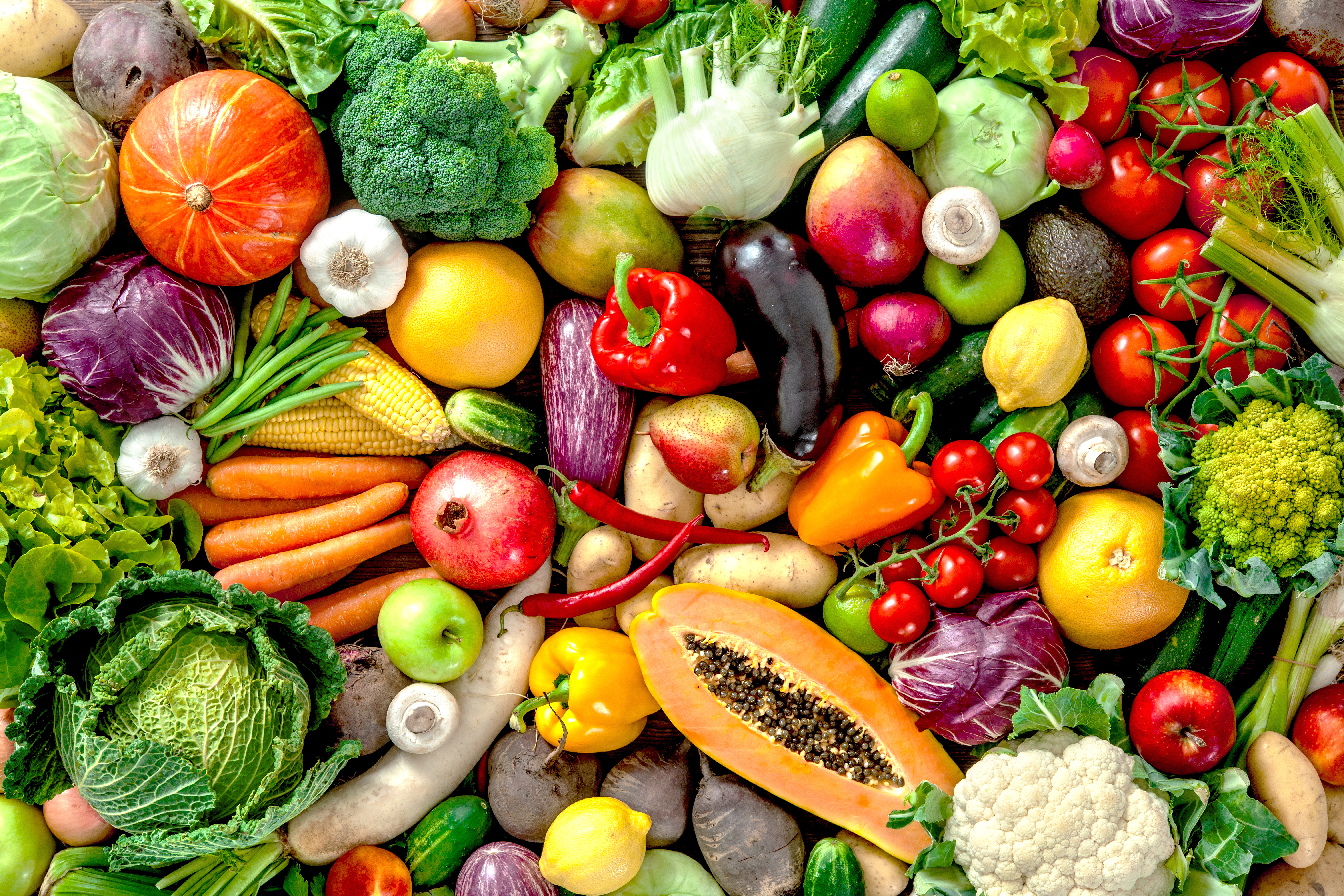 Fresh vegetables and fruits.